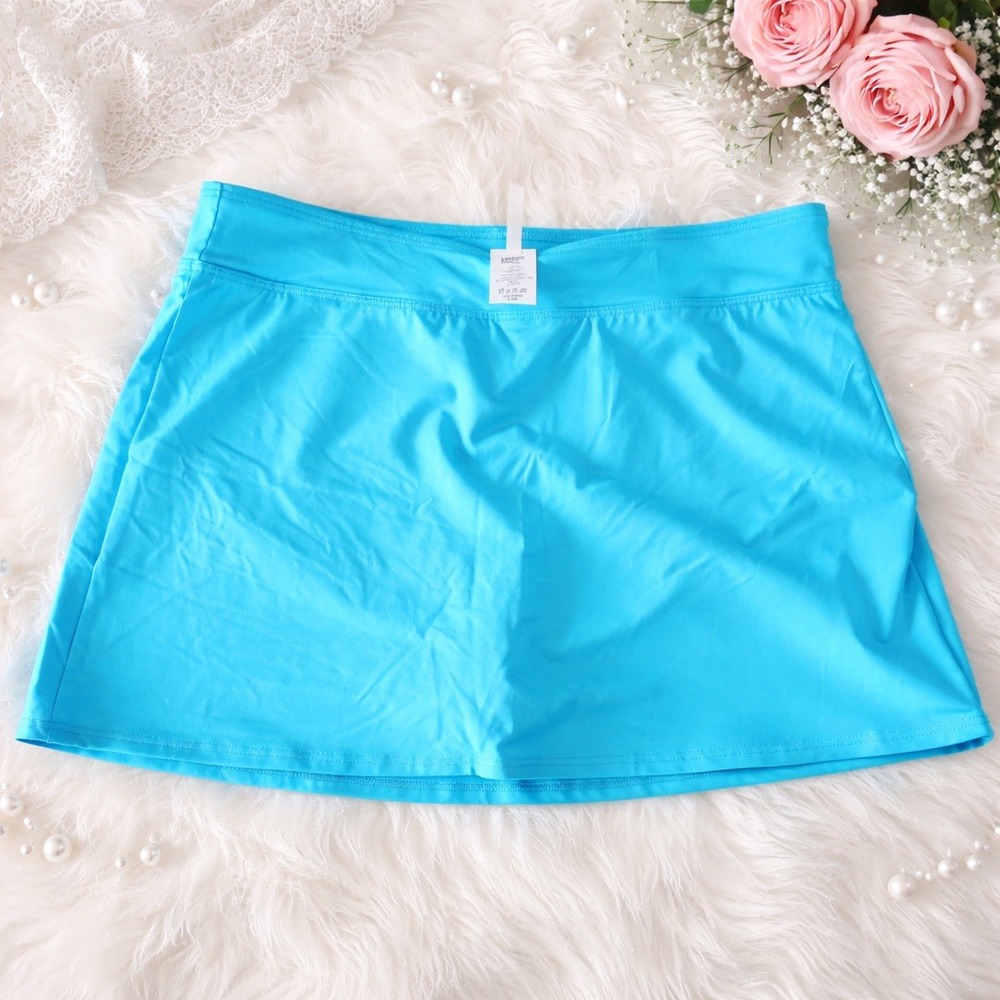 Lands End Women 14 Turquoise Blue Swim Mini Skort Lycra Xtra Life NWT